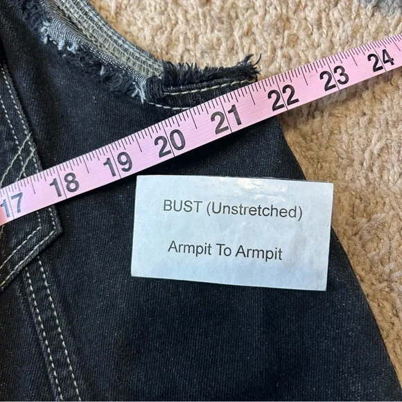 Men’s Denim Ripped Vest Trucker Biker Sleeveless Black Button Down Size Medium - Picture 9 of 10